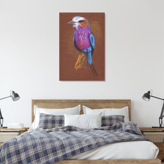 Lila Breasted Roller Bird Pencil Tekening Canvas Afdruk (Insitu (Slaapkamer))