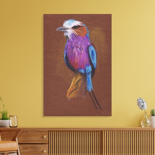 Lila Breasted Roller Bird Pencil Tekening Canvas Afdruk (Insitu (Woonkamer))