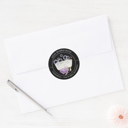 Lila Bubble-badlabel Ronde Sticker (Envelop)