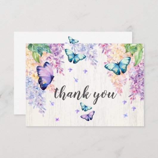 Lila & Butterfly Dank u kaart (Voorkant / Achterkant)