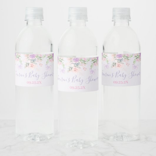 Lila Butterfly Eten en Drinken Label Set Waterfles Etiket (Flessen)