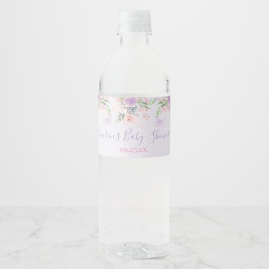 Lila Butterfly Eten en Drinken Label Set Waterfles Etiket (Voorkant)