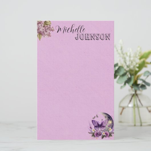 Lila Butterfly gepersonaliseerd briefpapier (Staand voorkant)