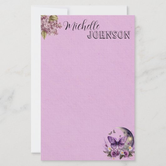 Lila Butterfly gepersonaliseerd briefpapier (Voorkant)
