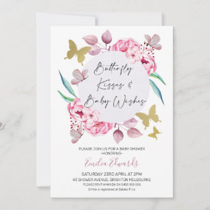 Lila Butterfly Kisses Baby Wishes Baby shower Kaart
