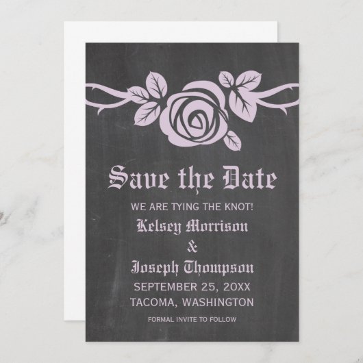 Lila Chalkboard van Roos sparen de Datum uitnodige Save The Date (Voorkant / Achterkant)