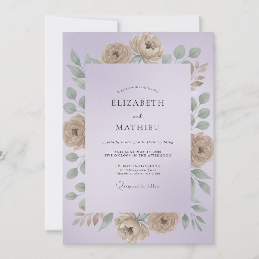 Lila Champagne Ranunculus Eucalyptus Bruiloft Kaart (Voorkant)