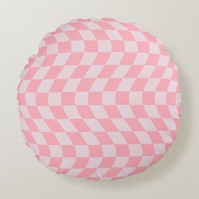 Lila cheques met afgevuurde  wavy-roze terugdraaie rond kussen (Voorkant)