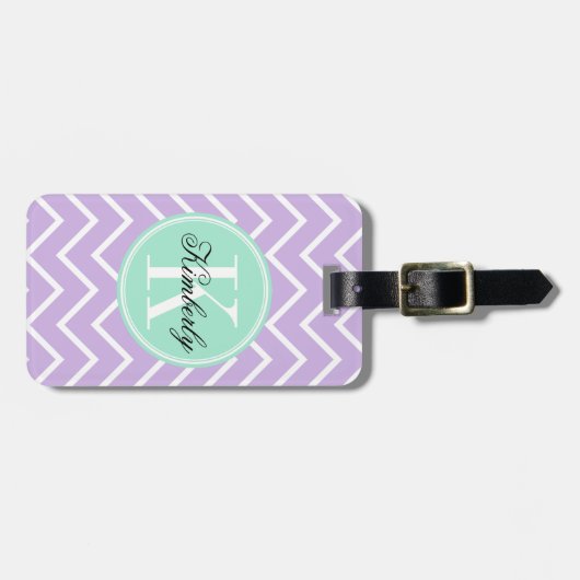 Lila Chevron met Mint Monogram Bagagelabel (Voorkant horizontaal)