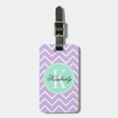 Lila Chevron met Mint Monogram Bagagelabel (Voorkant verticaal)