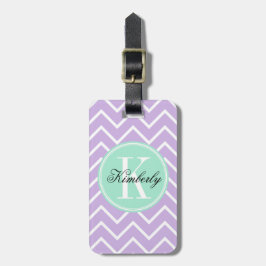 Lila Chevron met Mint Monogram Bagagelabel