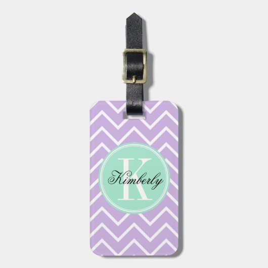 Lila Chevron met Mint Monogram Bagagelabel (Voorkant verticaal)