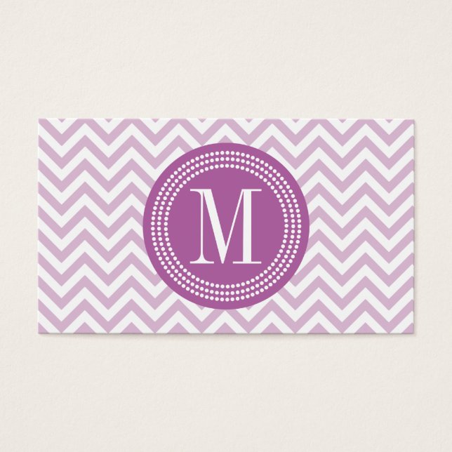 Lila Chevron zigzag gepersonaliseerd monogram Visitekaartjes (Voorkant)