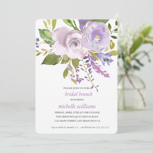 Lila | Chic Lavender Floral Wedding Bridal Brunch Kaart (Staand voorkant)