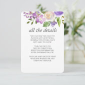 Lila | Chic Lavender Floral Wedding Guest Details Kaart (Staand voorkant)