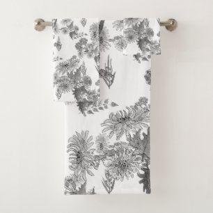 Lila chrysanten, waterverf badhanddoekset bad handdoek