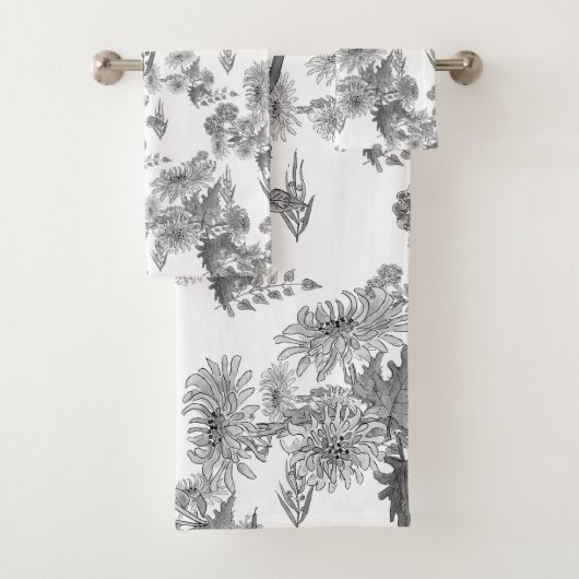 Lila chrysanten, waterverf badhanddoekset bad handdoek (Insitu)