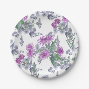 Lila chrysanthema , waterverf papieren bordje