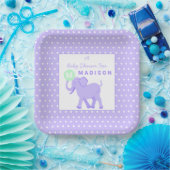 Lila Circus Cute Elephant Fun Baby shower Square Papieren Bordje (Feest)
