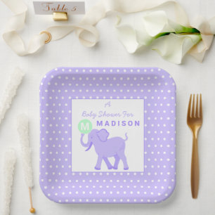 Lila Circus Cute Elephant Fun Baby shower Square Papieren Bordje
