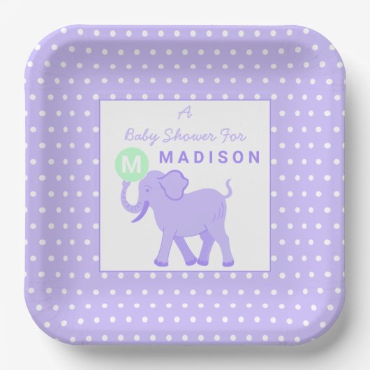 Lila Circus Cute Elephant Fun Baby shower Square Papieren Bordje (Voorkant)