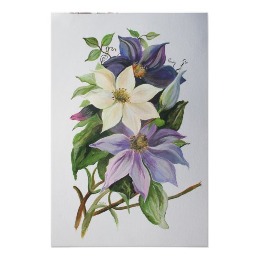 Lila Clematis vijn Acrylverf Foto Afdruk (Voorkant)
