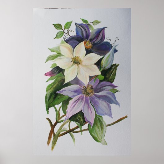 Lila Clematis vijn Acrylverf Poster (Voorkant)