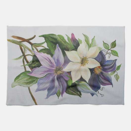 Lila Clematis vijn Acrylverf Theedoek (Horizontaal)