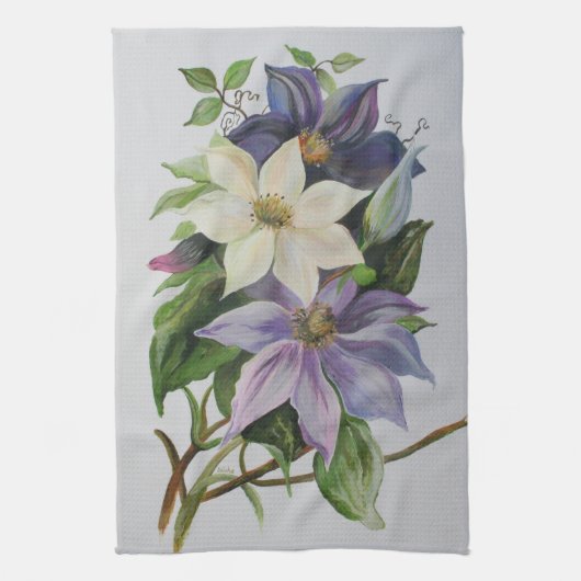 Lila Clematis vijn Acrylverf Theedoek (Verticaal)