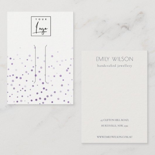 Lila Confetti Haarklapbeeldscherm voor Waterverf Visitekaartje (Voorkant / Achterkant)