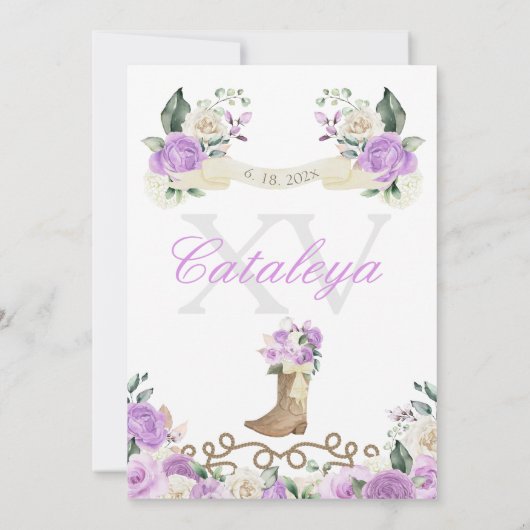 Lila Cowgirl Western Princess Quinceañera Kaart (Achterkant)
