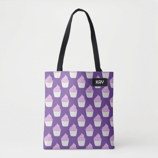 Lila Cupcake-patroon bevestigen - uw initiaal of n Tote Bag (Voorkant)