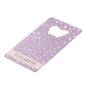 Lila Dalmatische Vlekken, Dalmatische Stippen, Jou Creditkaart Flessenopener (Voorkant Gekanteld)