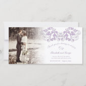 Lila  Damask Floral Flourish Photo Wedding Bedankkaart (Voorkant)