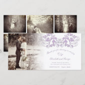 Lila  Damask Floral Flourish Photo Wedding Bedankkaart (Voorkant / Achterkant)