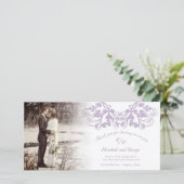 Lila  Damask Floral Flourish Photo Wedding Bedankkaart (Staand voorkant)