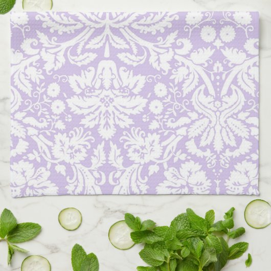 Lila Damask Floral Kitchen Cloth Towel Theedoek (Gevouwen)