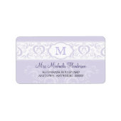 Lila Damask Monogram Adreslabel Etiket (Voorkant)