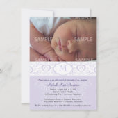 Lila Damask Monogram Baptism/Christening Kaart (Voorkant)