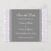 Lila Damask Save the Date Wedding Briefkaarten (Voorkant)