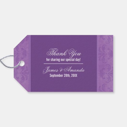 Lila Damask Wedding Bedankt Cadeaulabel (Achterkant Horizontaal)