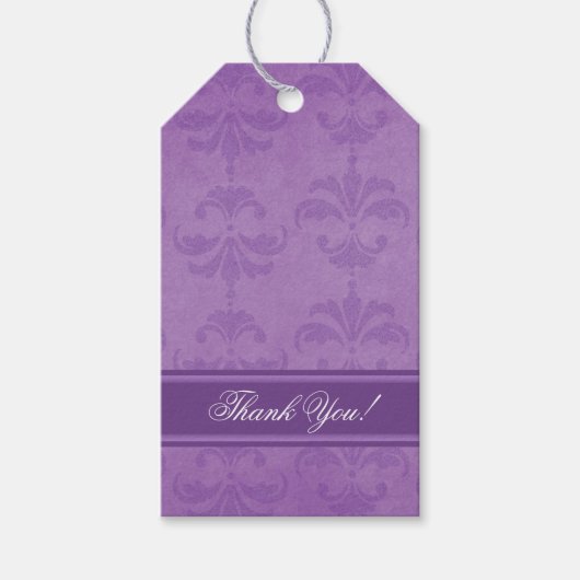 Lila Damask Wedding Bedankt Cadeaulabel (Voorkant)