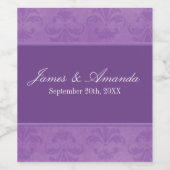 Lila Damask Wedding Wijn Etiket (Enkel label)