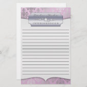 Lila Dashing Damask Lined Zakelijk Briefpapier (Voorkant / Achterkant)