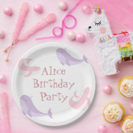 Lila deeg van walvisroze zeebaars papieren bordje