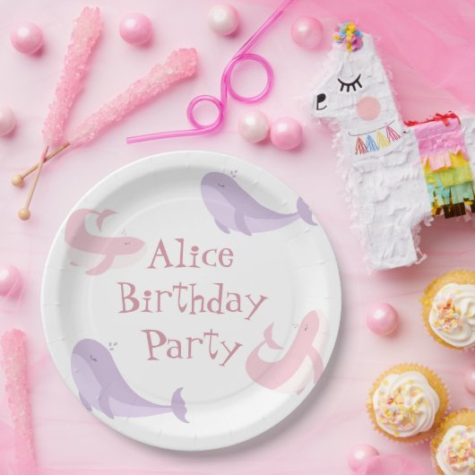 Lila deeg van walvisroze zeebaars papieren bordje (Feest)