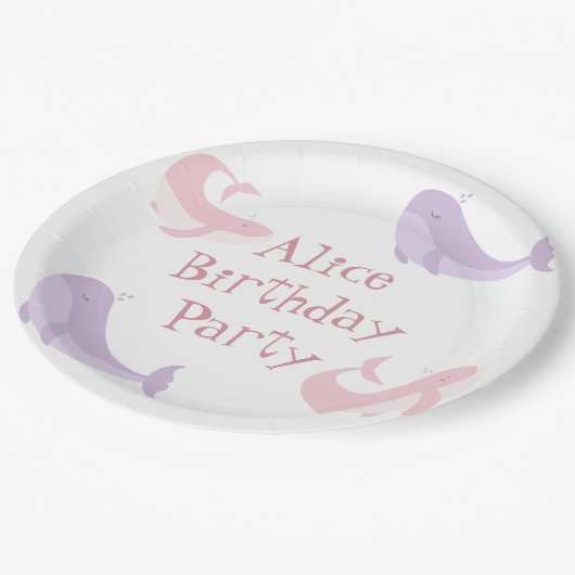 Lila deeg van walvisroze zeebaars papieren bordje (Gekanteld)