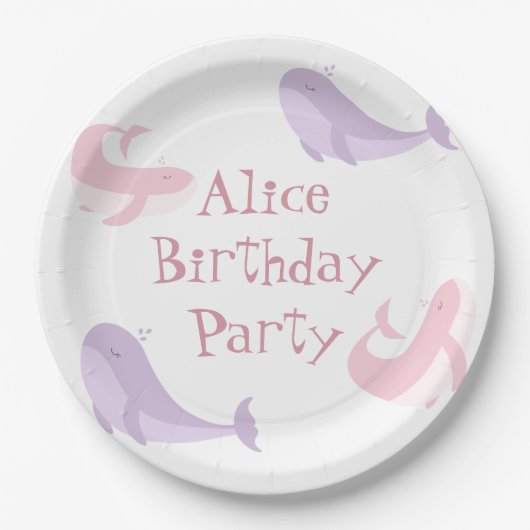 Lila deeg van walvisroze zeebaars papieren bordje (Voorkant)
