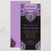 Lila demask op black Retirement Party nodigt uit Kaart (Voorkant / Achterkant)
