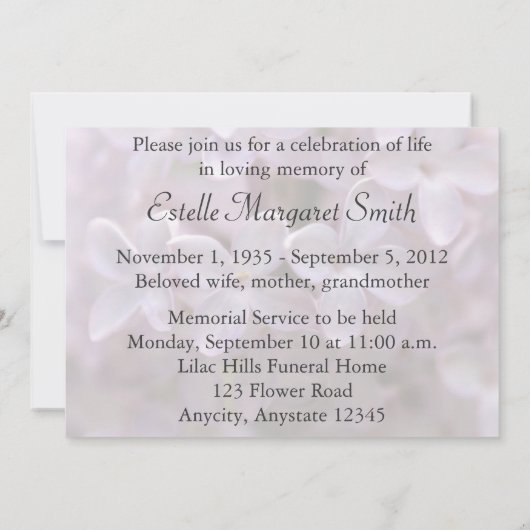 Lila denkdienst begrafenisuitnodiging kaart (Achterkant)